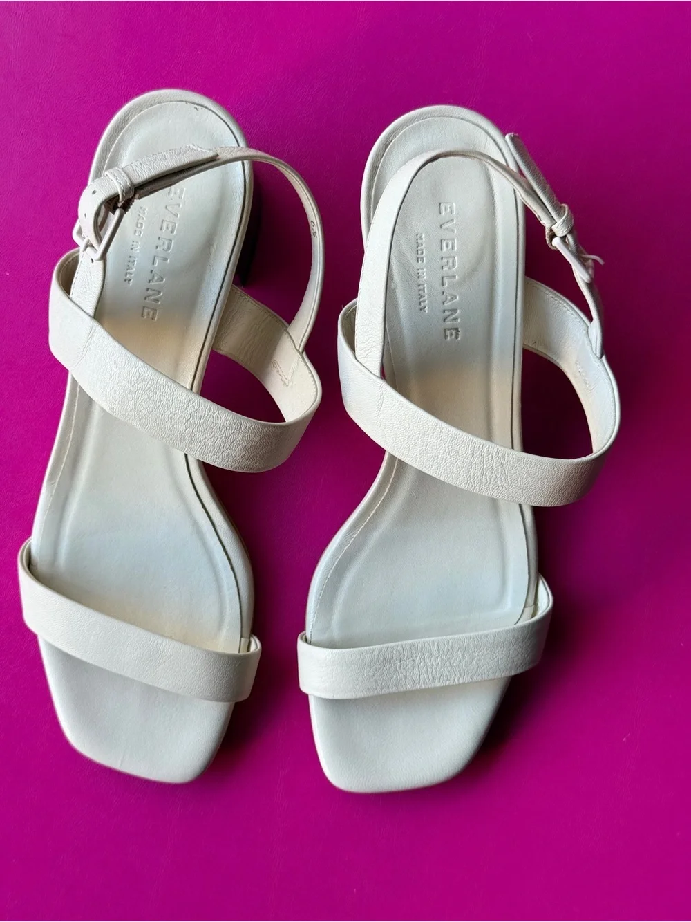 Everlane Double Strap Block Heel Sandal Size 6.5 Bone/Cream Leather Minimalist